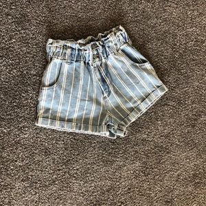 PacSun stripey paper bag waist denim mom shorts